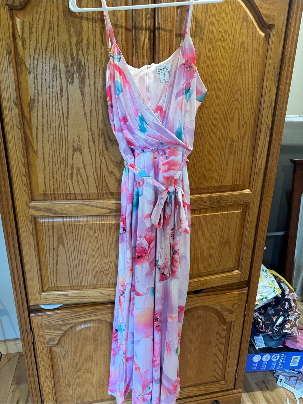 Floral Pink Silky Wrap Maxi Dress